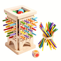 Thumbnail for Houten Magische Toren 3-in-1 stokspel met gekleurde stokken, ballen en uithaalbundel voor motorische ontwikkeling