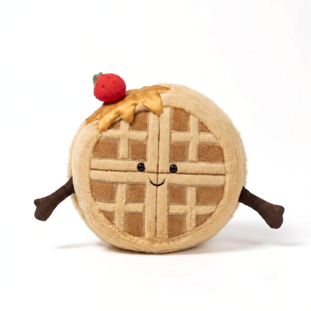 SnackBuddies pluche knuffel wafeltje met aardbeien en bruine poten