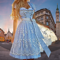 Thumbnail for Blauwe dirndl jurk Oktoberfest met kant en bloemenprint, traditioneel Beierse design