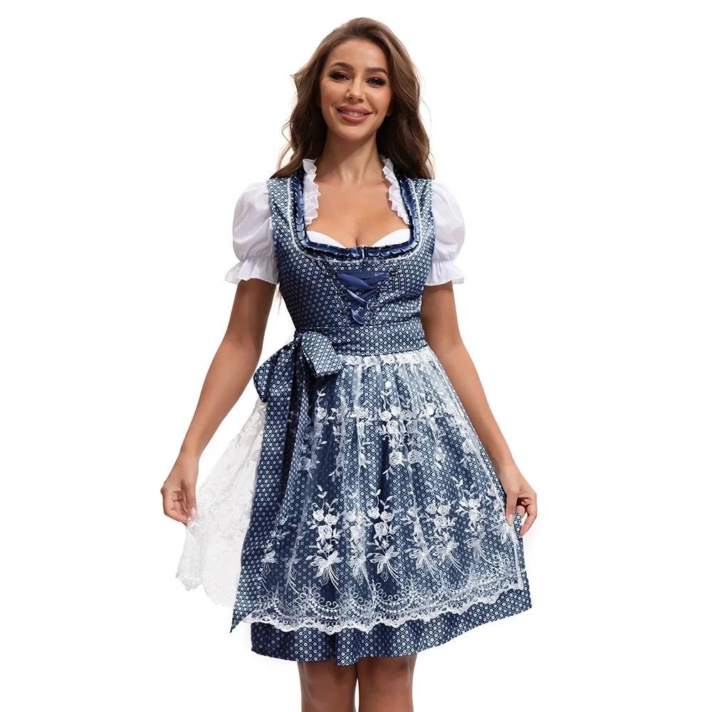 Dirndl jurk dames traditioneel Beierse stijl met kanten schort en pofmouwen
