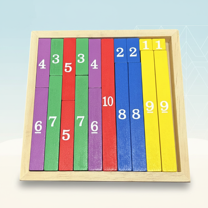 Houten rekenframe met gekleurde blokken en getallen voor kinderen — educatief speelgoed