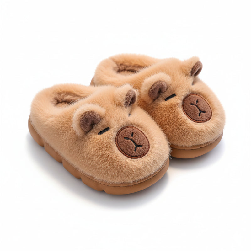 Pluche pantoffels dames met schattig berenontwerp in licht koffie, zachte winterschoenen