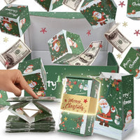 Thumbnail for MerryPop geldgeschenkdoos in rood en groen met kerstman, sneeuwpop en gouden Merry Christmas label