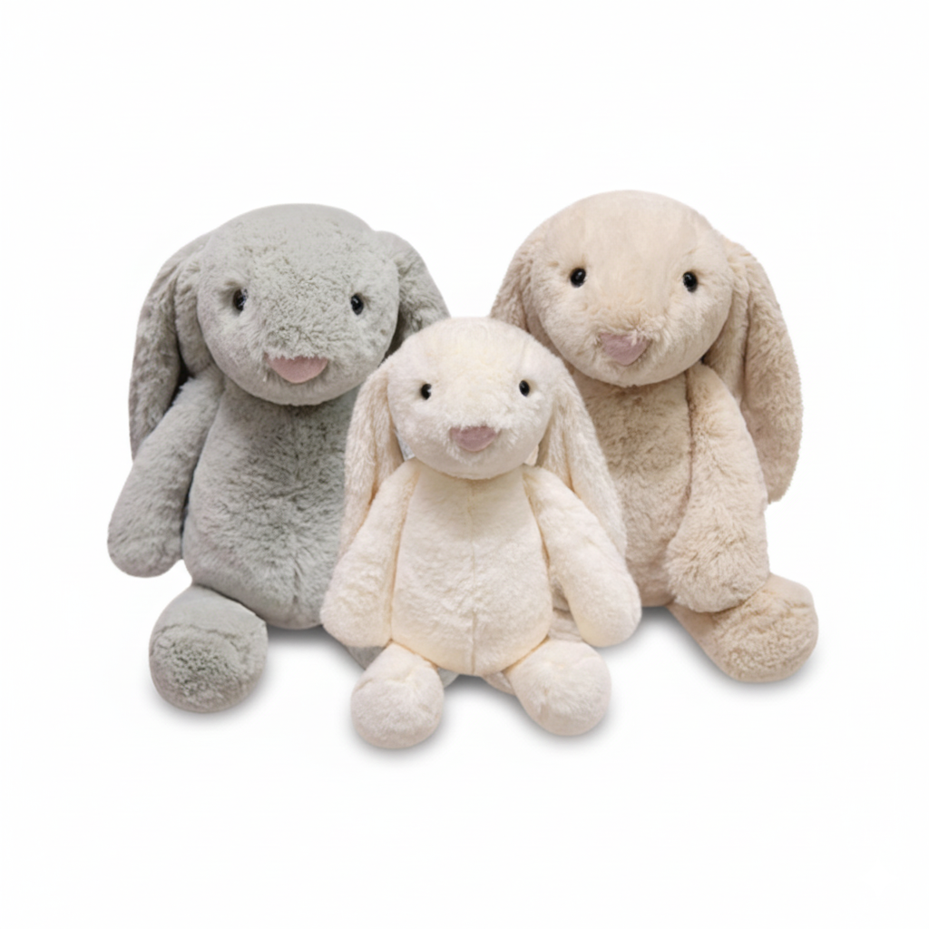 HugBuddy Konijn in wit, grijs en bruin – zachte pluche knuffels in 3 maten