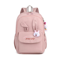Thumbnail for BunnyBloom schoolrugzak in zachtroos met schattig konijntjesontwerp op voorzijde en verstelbare schouderbanden