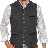 Thumbnail for Heren traditionele wollen gilet grijs met staande kraag en decoratieve knoppen