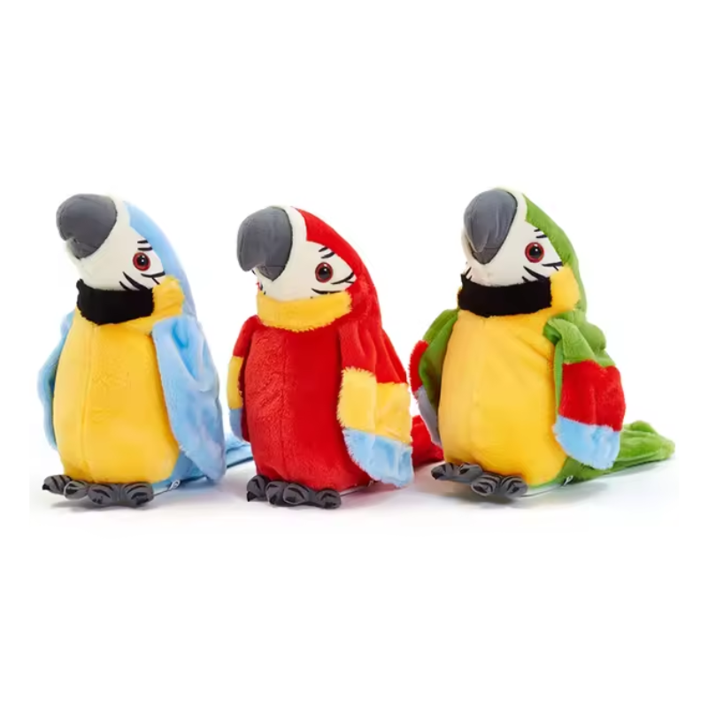 TalkieTuk pratende papegaai pluche speelgoed in Rood, Groen en Blauw met interactieve functies