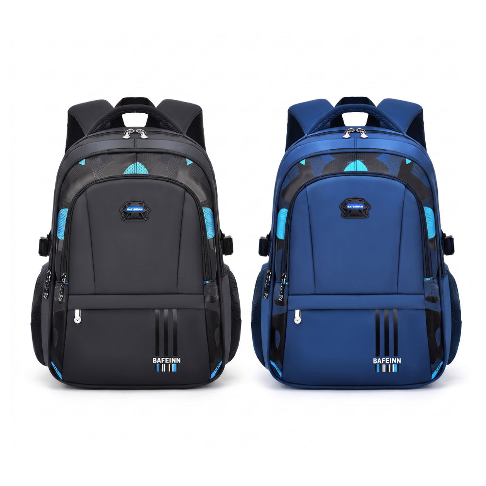 Schoolrugzak voor kinderen in blauw en zwart met ergonomisch design en reflecterende details