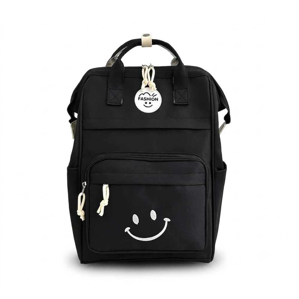 Zwarte schoolrugzak voor kinderen met wit smiley-design en handvaten