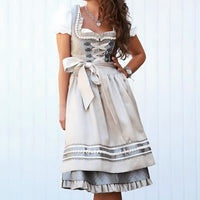 Thumbnail for Midi Dirndljurk dames grijs met geboord corsage en meerlagige rok—traditionele Oktoberfest outfit