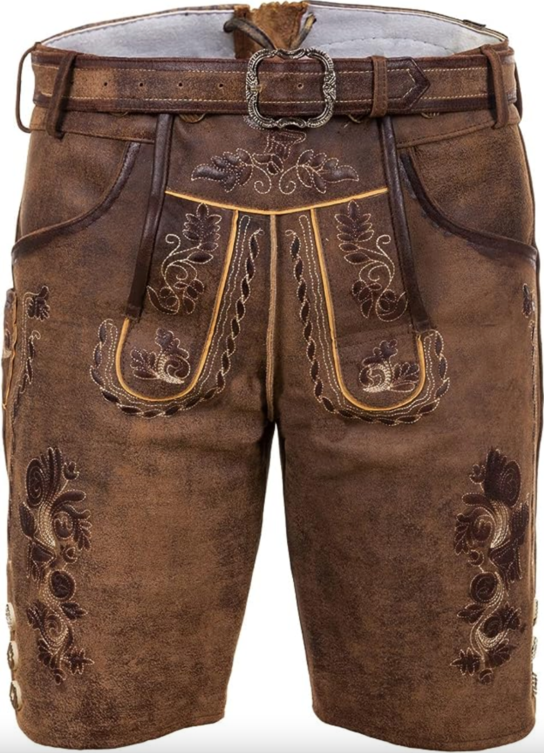 Lederen korte broek heren klassiek met geborduurd detail en verstelbare taille