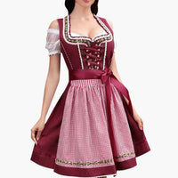 Thumbnail for Geregen Dirndl jurk dames met guit patroon en geborduurd detail in rood