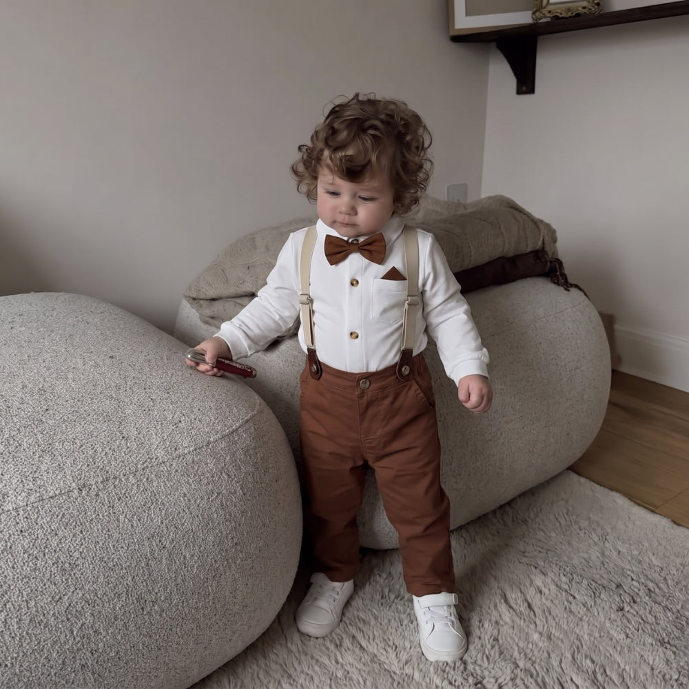 Formele Babyset voor Jongens Bruine Broek met Bretels | Feestelijk