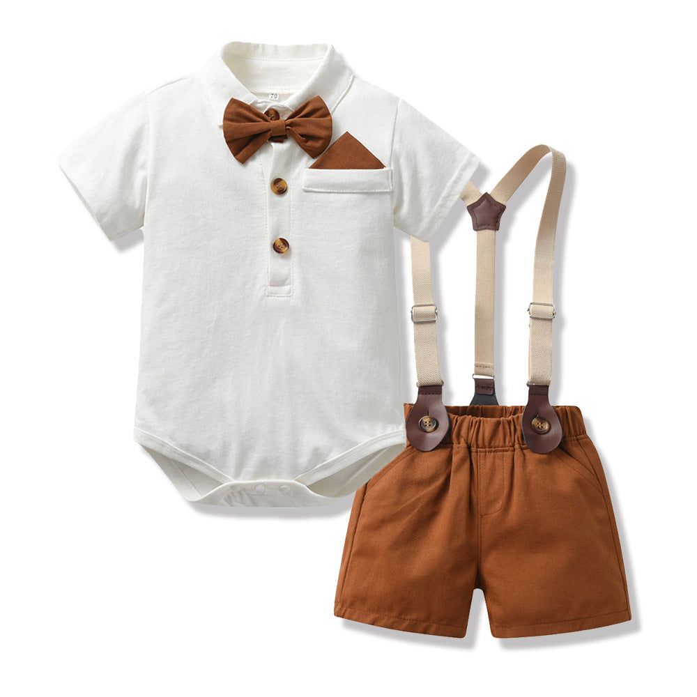 Formele Babyset voor Jongens Bruine Broek met Bretels | Feestelijk