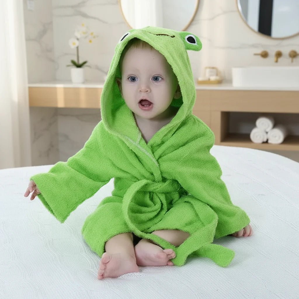 CozyNest badjas | Dierenprint badjas 70–110cm, 0–6 jaar – Zachte knuffelwarmte na het baden