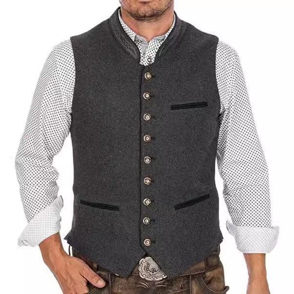 Heren Traditionele Wollen Gilet Staande Kraag Decoratieve Knoppen | Casual