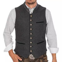 Thumbnail for Heren Traditionele Wollen Gilet Staande Kraag Decoratieve Knoppen | Casual
