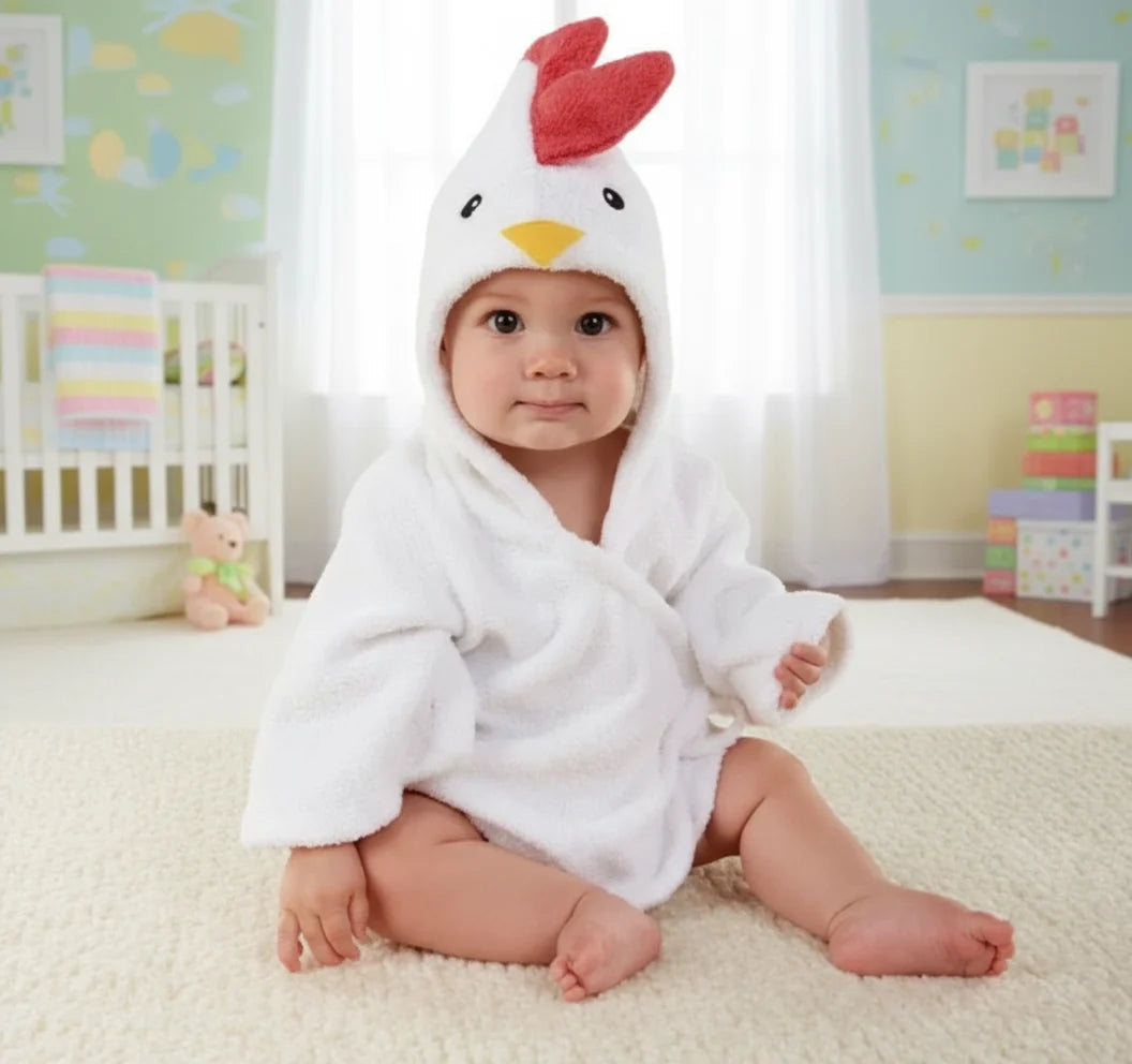 CozyNest badjas | Dierenprint badjas 70–110cm, 0–6 jaar – Zachte knuffelwarmte na het baden