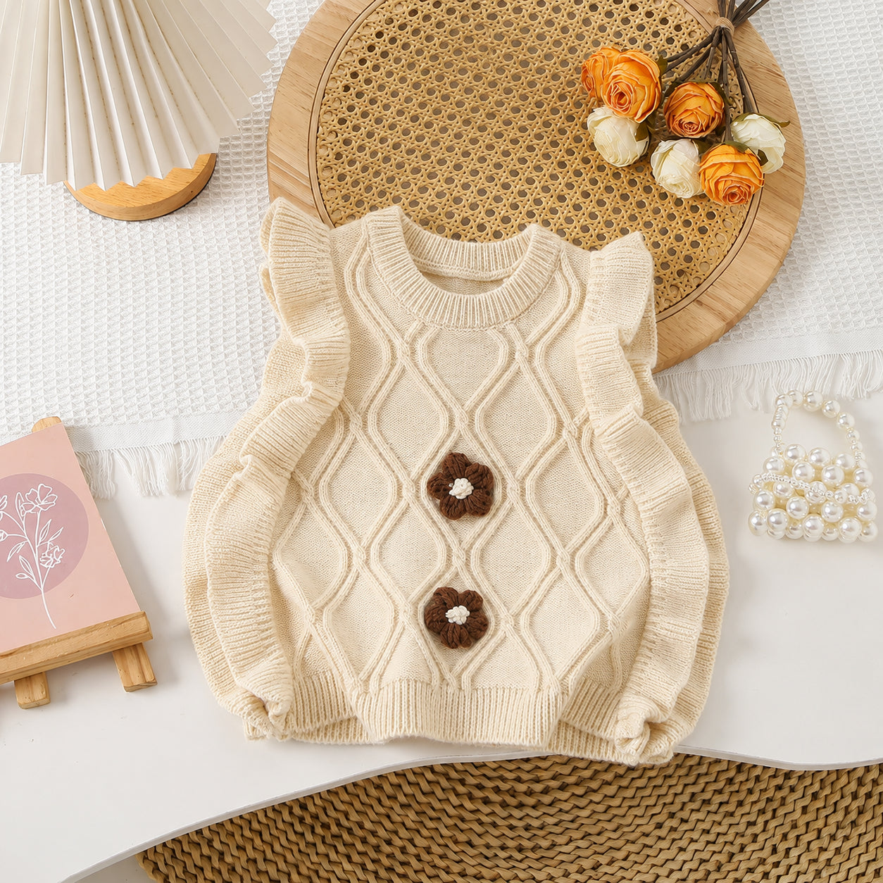 Mouwloze Trui Dames Gebreid Bloemmotief | Casual