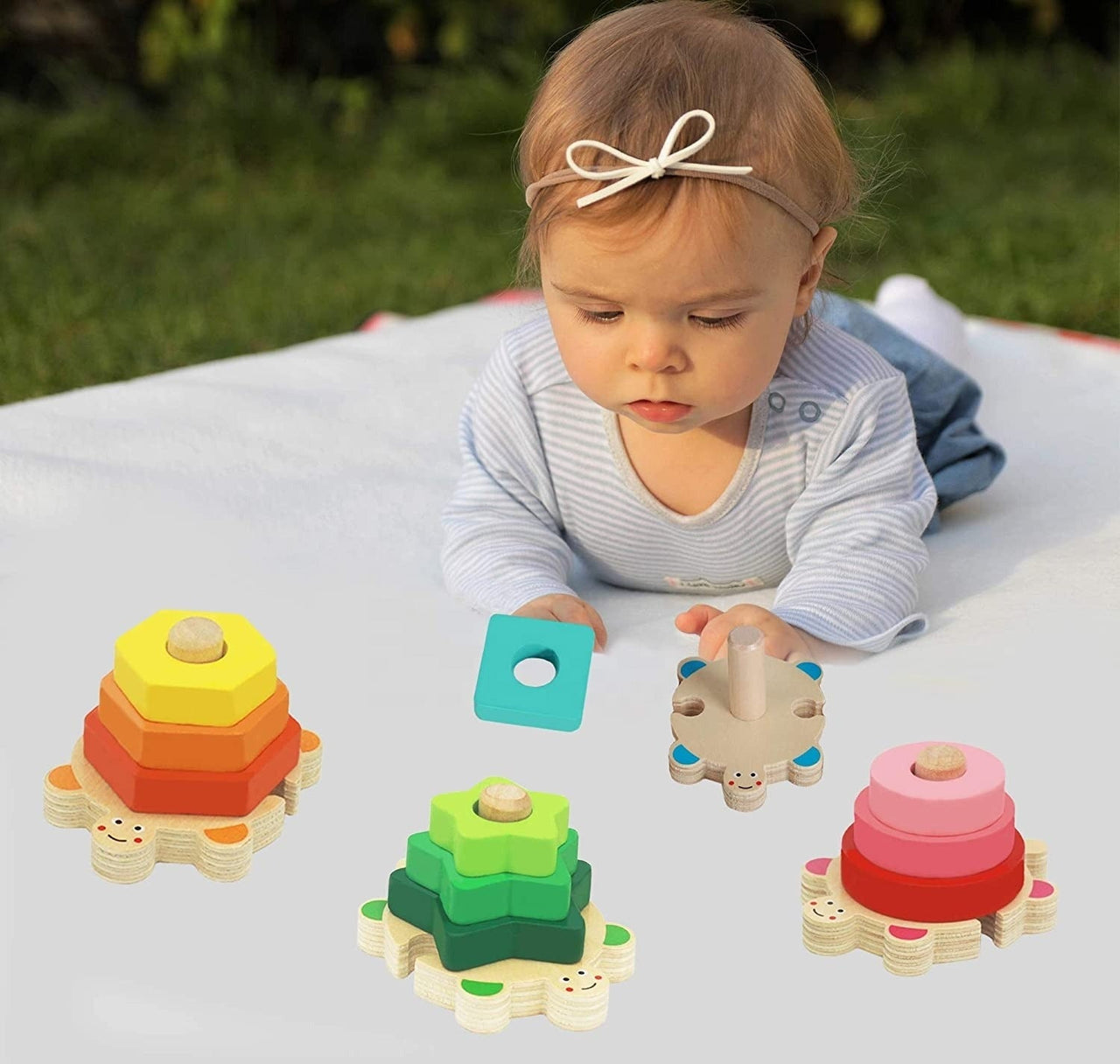 EcoToys Kolorowe Kolumny w Kształcie Żółwia | Edukacyjne i Kreatywne - Drewniana Zabawka Edukacyjna dla Dzieci