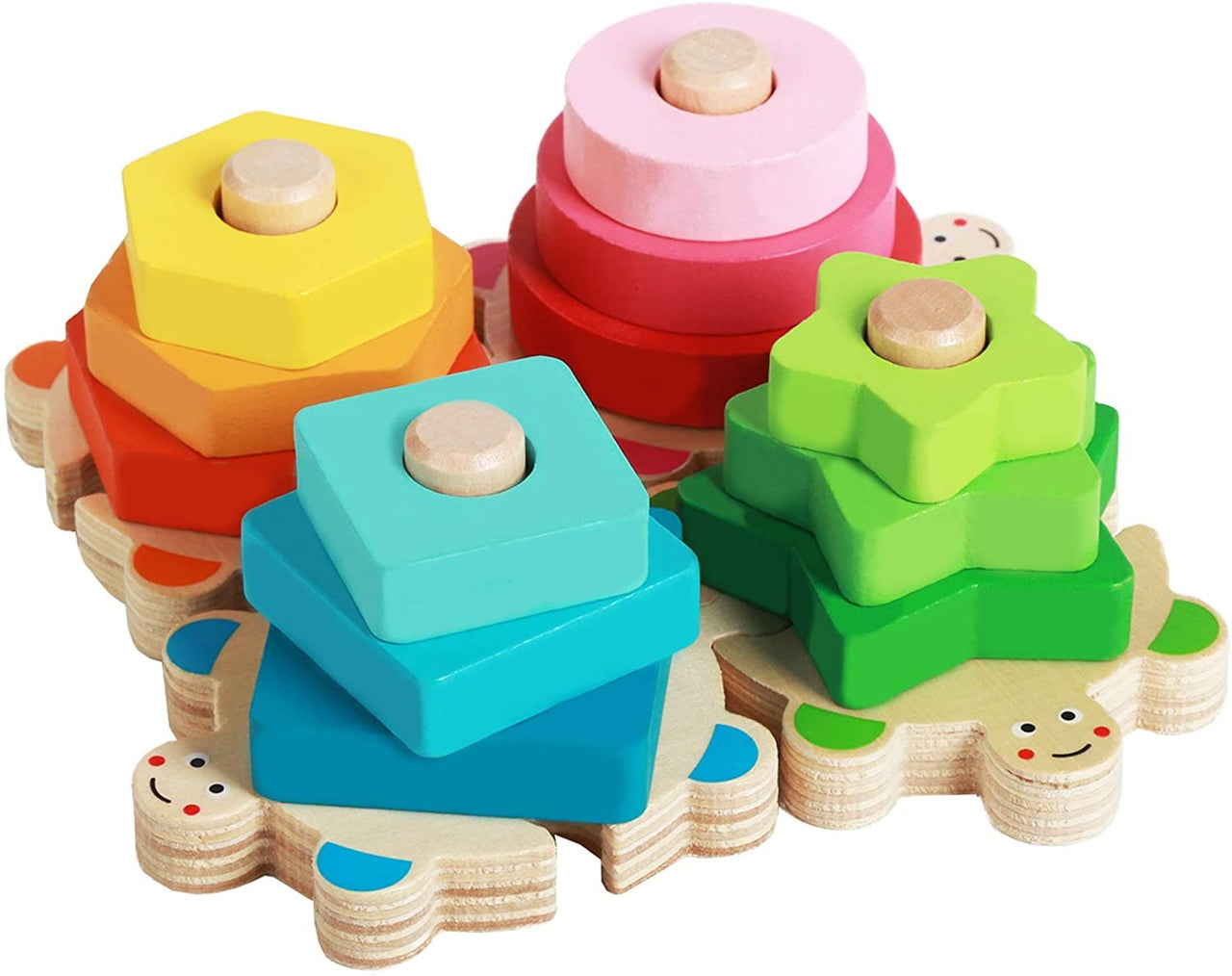 EcoToys Kolorowe Kolumny w Kształcie Żółwia | Edukacyjne i Kreatywne - Drewniana Zabawka Edukacyjna dla Dzieci