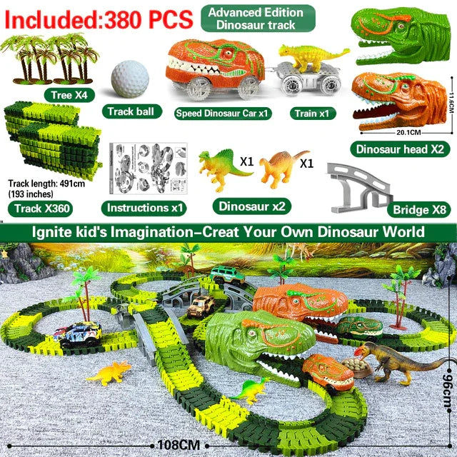 Racing Dinosaur Train Set | Fantasierijke Treinbaan Set voor Ongekend Speelplezier - Inclusief Extra Dino en Treinauto