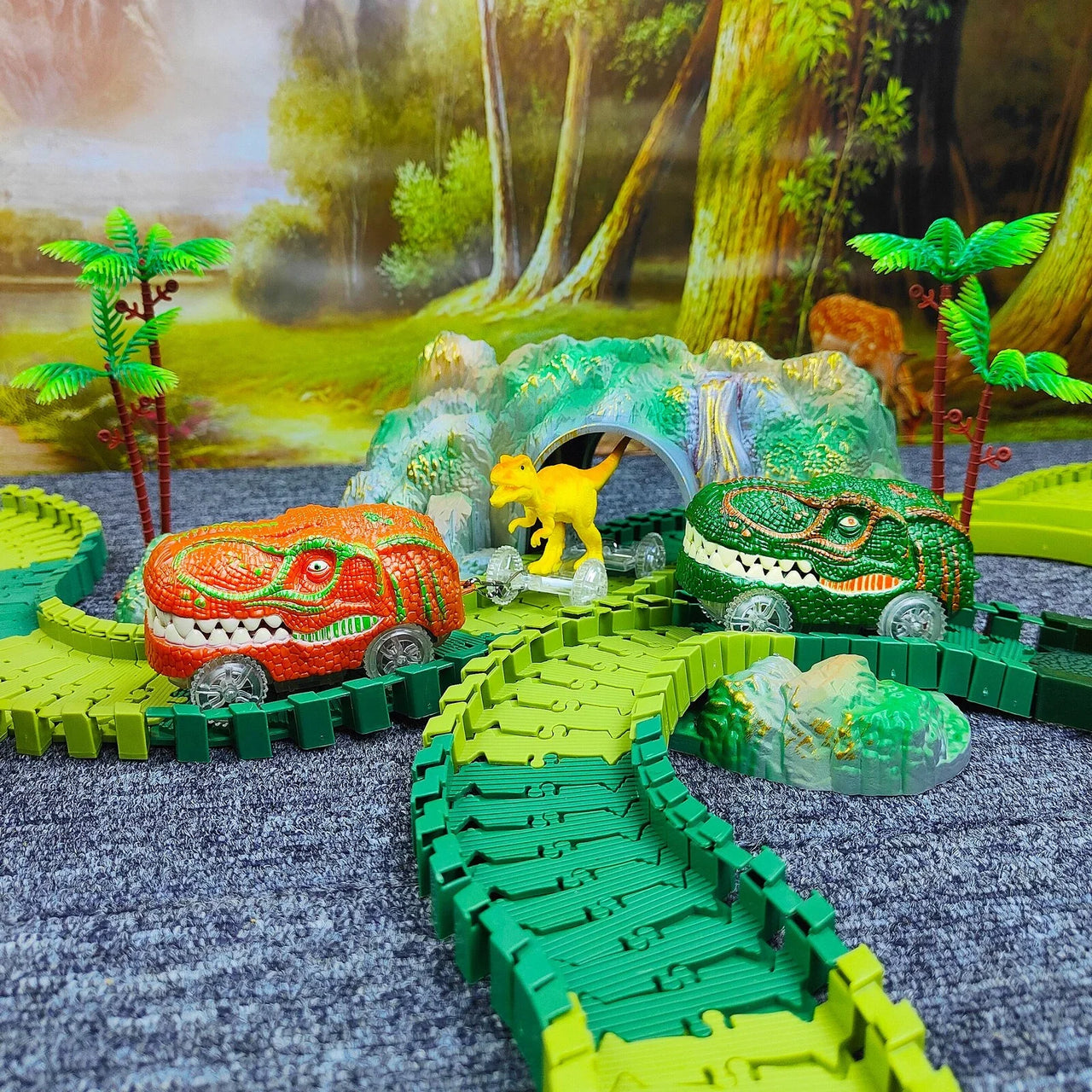Racing Dinosaur Train Set | Fantasierijke Treinbaan Set voor Ongekend Speelplezier - Inclusief Extra Dino en Treinauto
