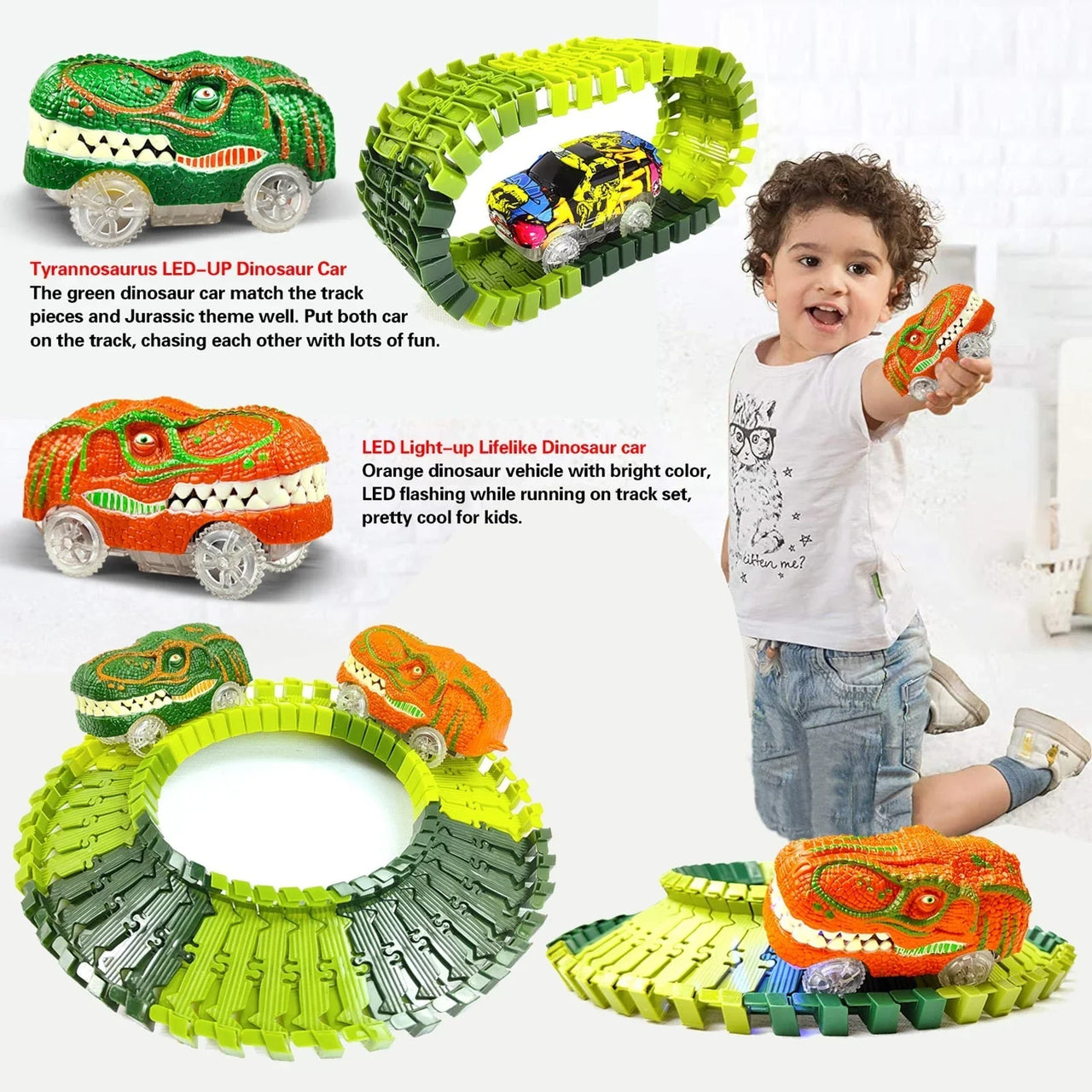 Racing Dinosaur Train Set | Fantasierijke Treinbaan Set voor Ongekend Speelplezier - Inclusief Extra Dino en Treinauto